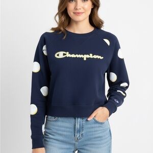 Champion Campus Polka Dot French Terry Sweatshirt - Navy/Lime (Size M)